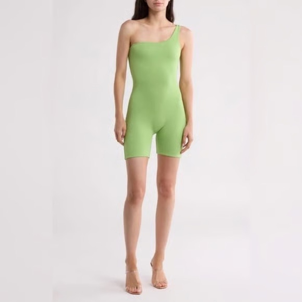 Naked Wardrobe NW Sideways One Shoulder Romper Kiwi Green Size Small